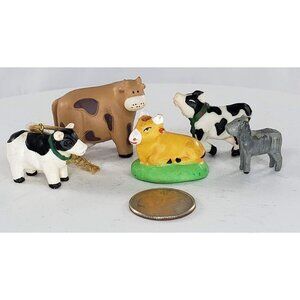 Cow Calf Bull Ox Miniature Figurine Lot Ornament Vintage Kitsch